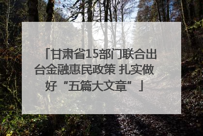 甘肃省15部门联合出台金融惠民政策 扎实做好“五篇大文章”