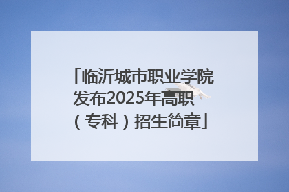 临沂城市职业学院发布2025年高职（专科）招生简章