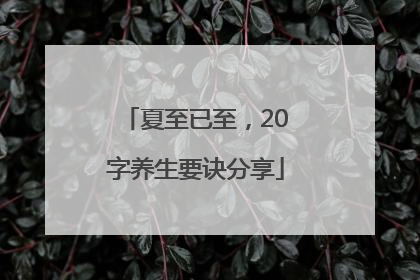 夏至已至，20字养生要诀分享